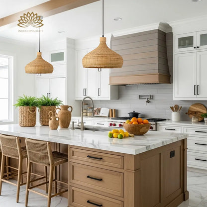 Rasa Bamboo woven dome Pendant Light for Modern Boho Kitchen island