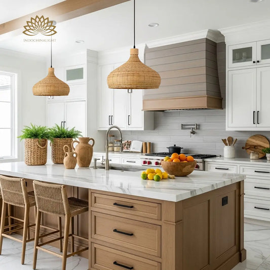 Rasa Bamboo woven dome Pendant Light for Modern Boho Kitchen island