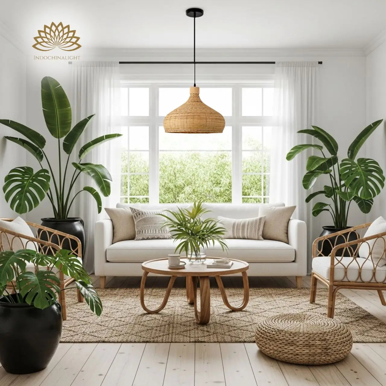 Rasa Bamboo woven dome Pendant Light for Organic Modern Living Room