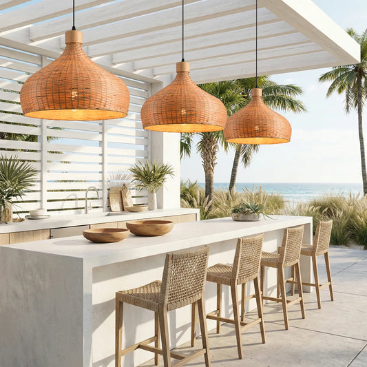 Rasa Wicker Dome Pendant Light for Outdoor Coastal Kitchen Island
