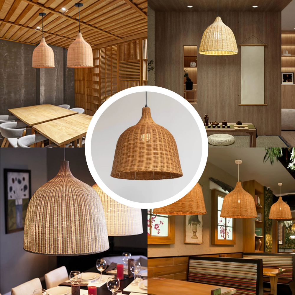 Brown Rattan Bell Pendant Light Shade