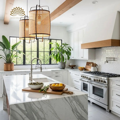 rattan cane pendant light for kitchen island