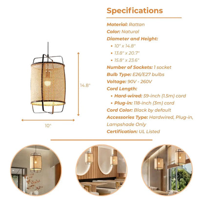 rattan cane pendant light's specifications