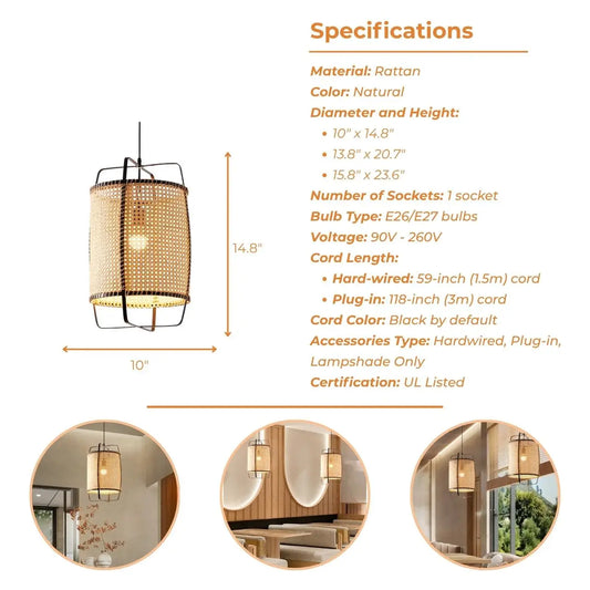 rattan cane pendant light's specifications