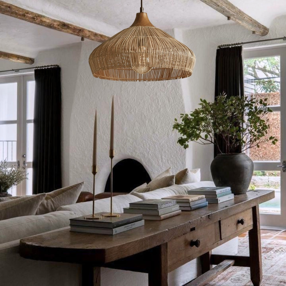 rattan dome pendant light for reading corner