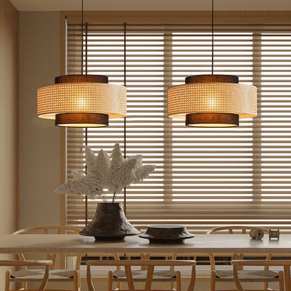 rattan double drum pendants