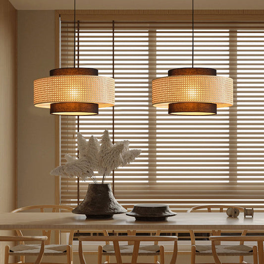 rattan double drum pendants