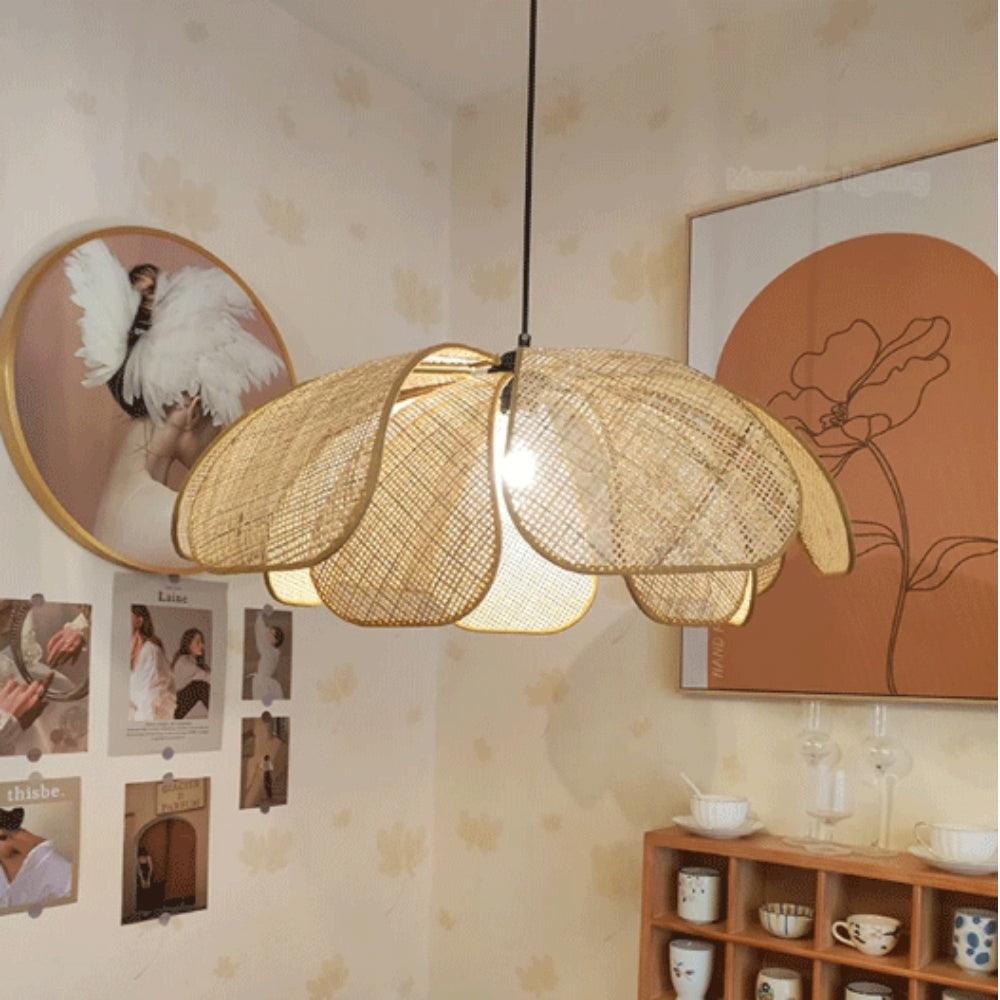 Wabi Sabi Rattan Flower Pendant Light