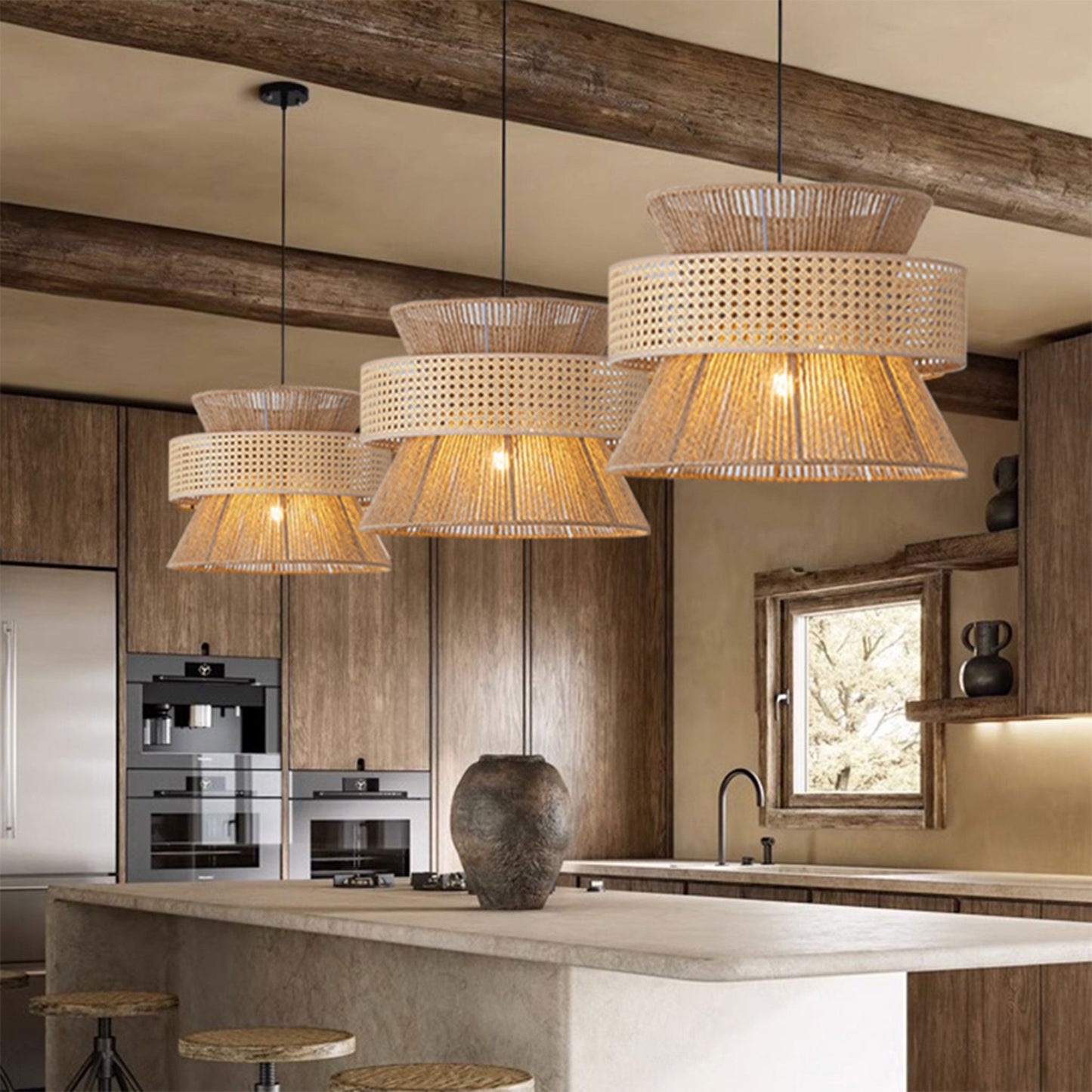 Wicker Rattan Drum Pendant Light Shade