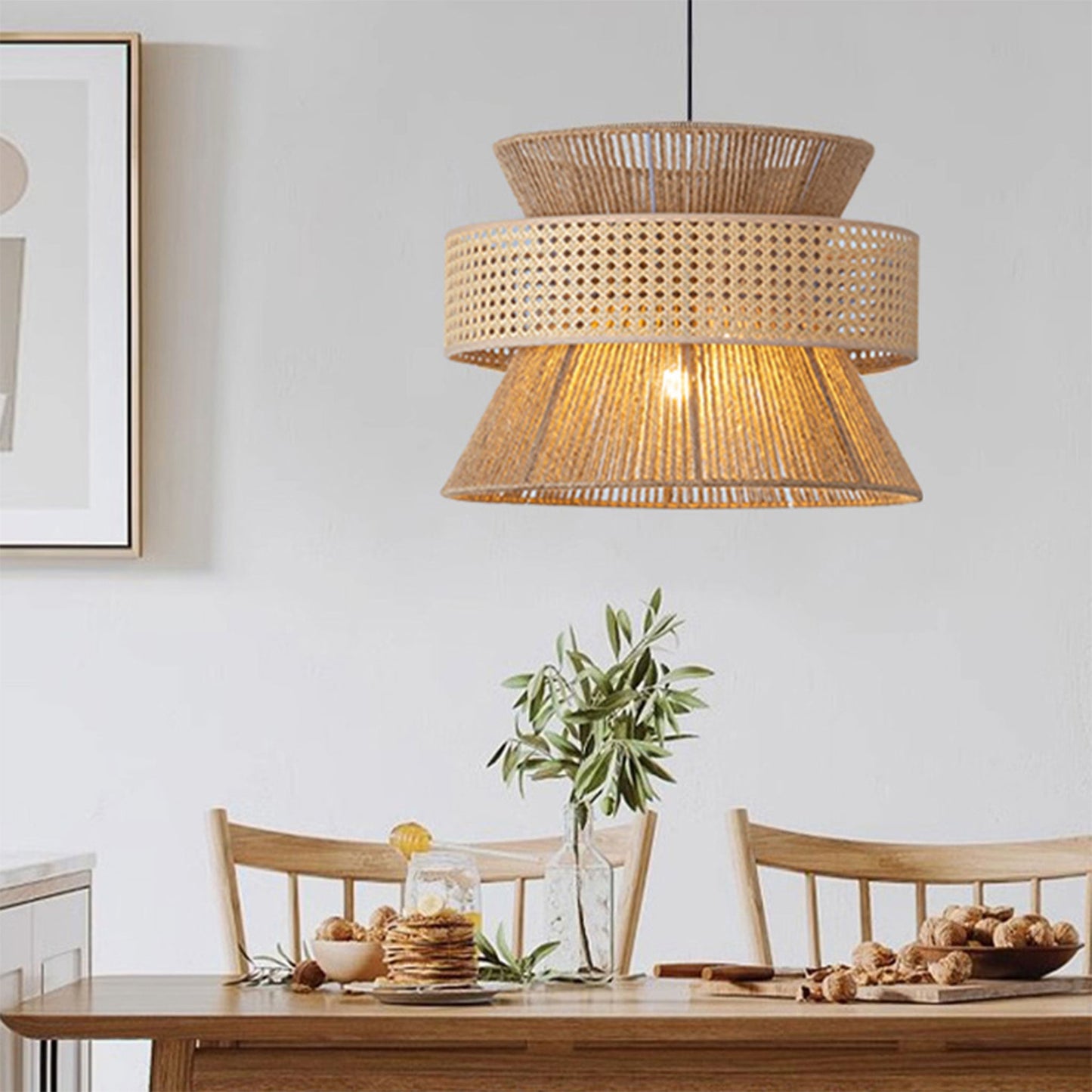 Wicker Rattan Drum Pendant Light Shade