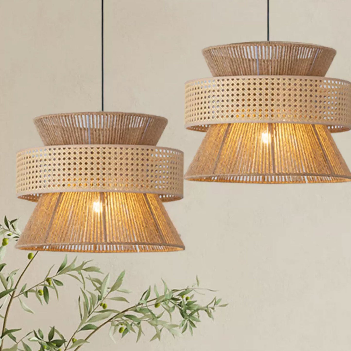 Wicker Rattan Drum Pendant Light Shade