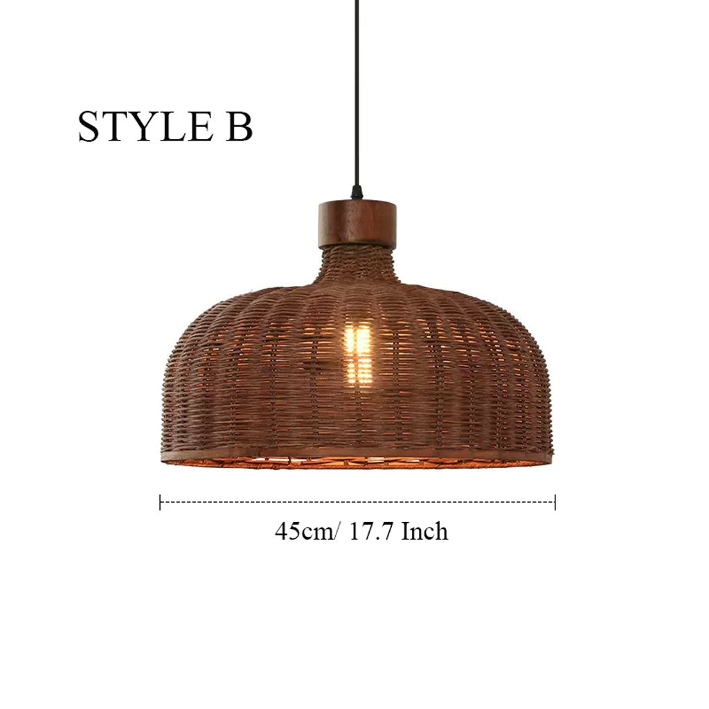 Dark Brown Rattan Dome Pendant Light