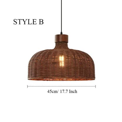 Dark Brown Rattan Dome Pendant Light