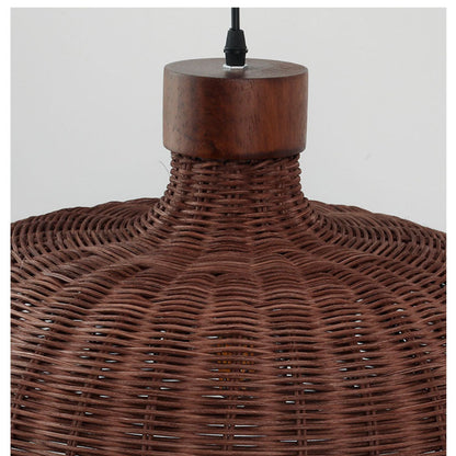 Dark Brown Rattan Dome Pendant Light