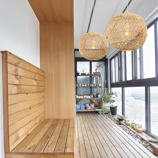 rattan round pendant light for lobby