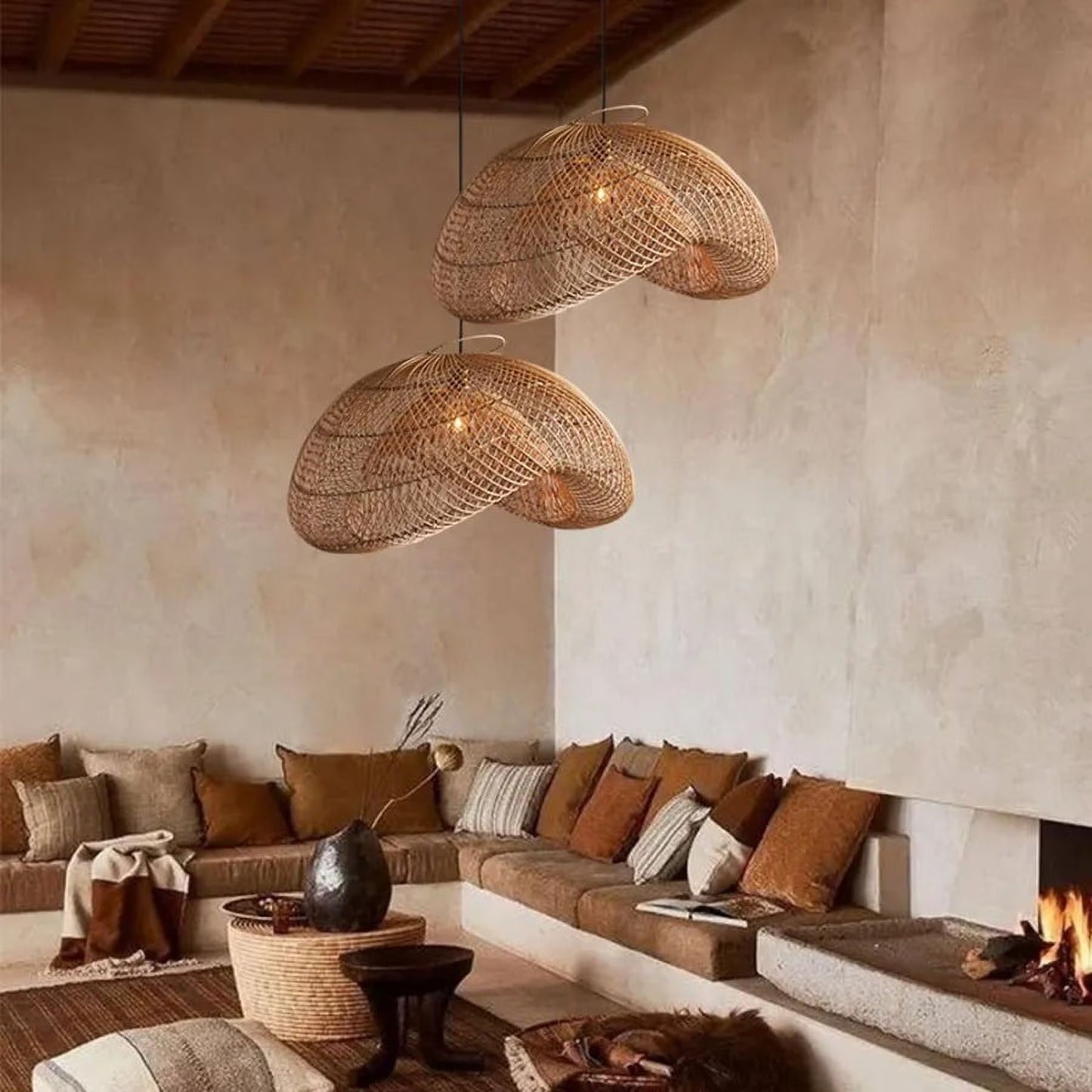 Rattan Wave Pendant Light for Wabi Sabi living room