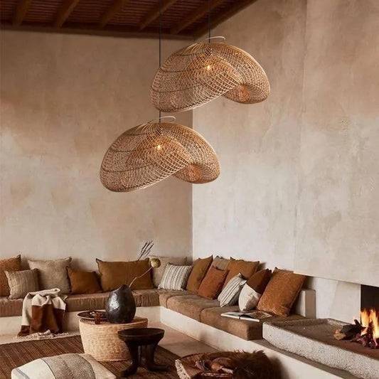Rattan Wave Pendant Light for Wabi Sabi living room