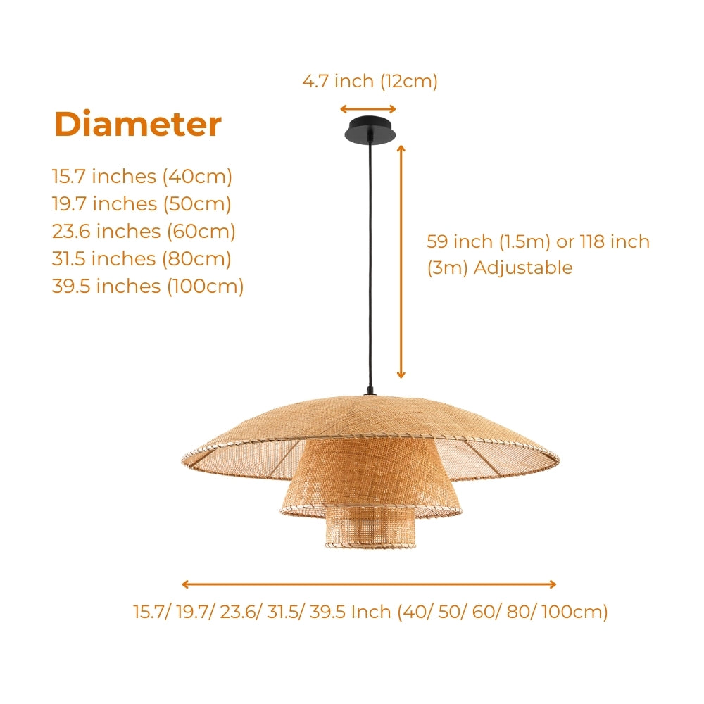 rattan wicker pendant light diameter