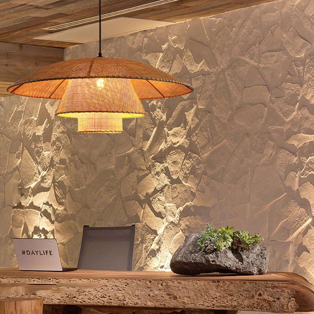 rattan wicker pendant light for working table