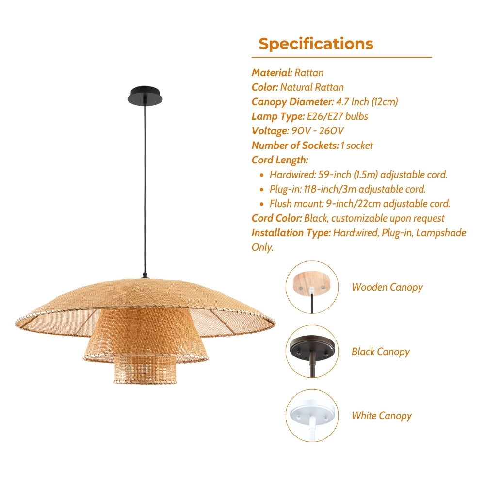 rattan wicker pendant light specifications