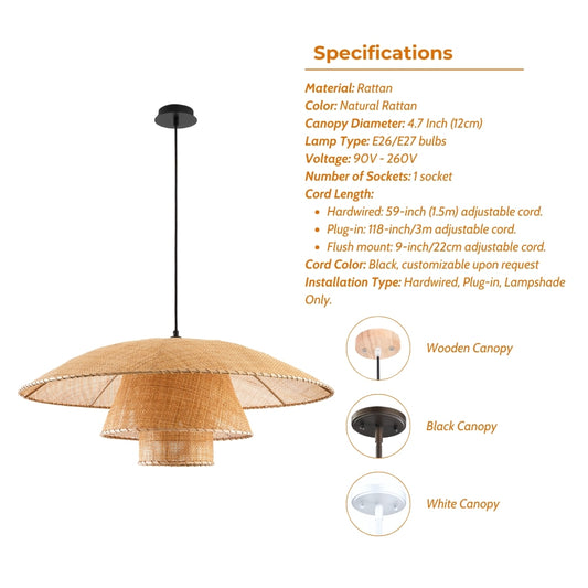 rattan wicker pendant light specifications