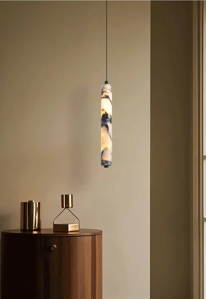 Rayvia Cylinder Alabaster Marble Pendant Light - Handcrafted Wabi Sabi Pendant Light | IndochinaLight