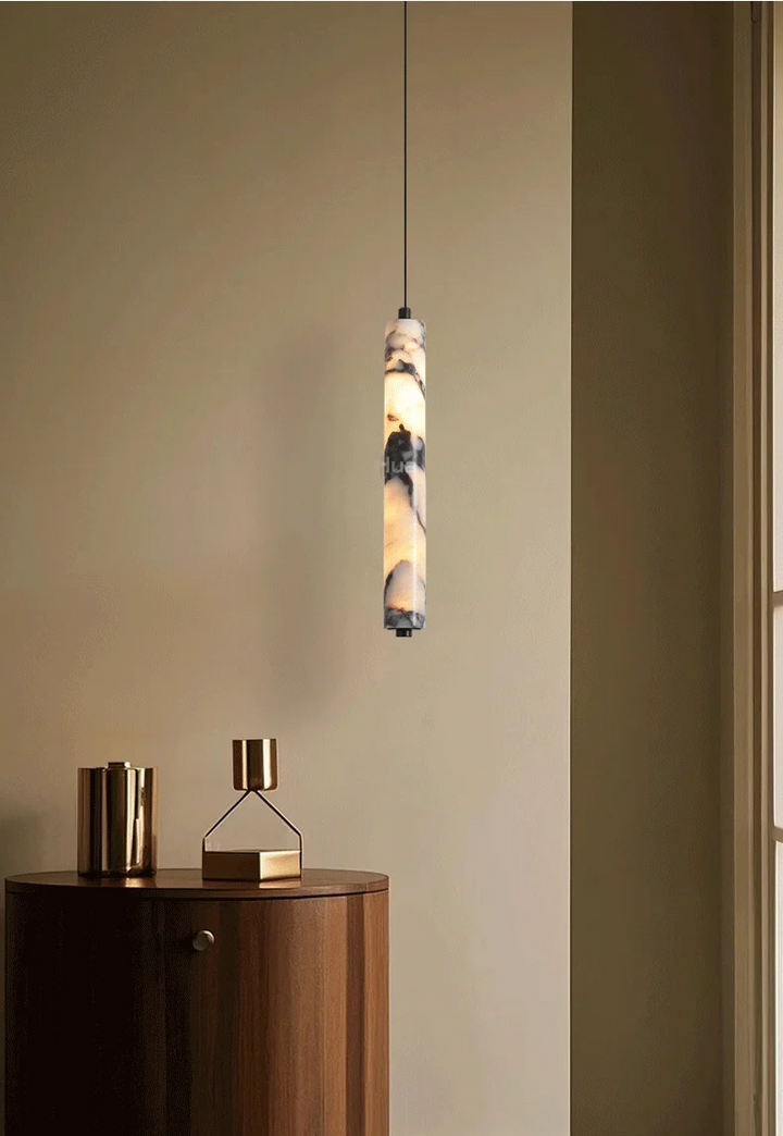 Rayvia Cylinder Alabaster Marble Pendant Light