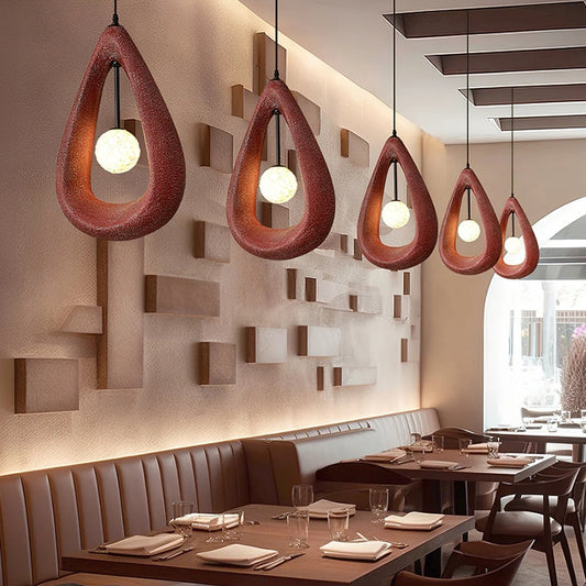 red brown wabi sabi modern teardrop hanging lamp for restaurant