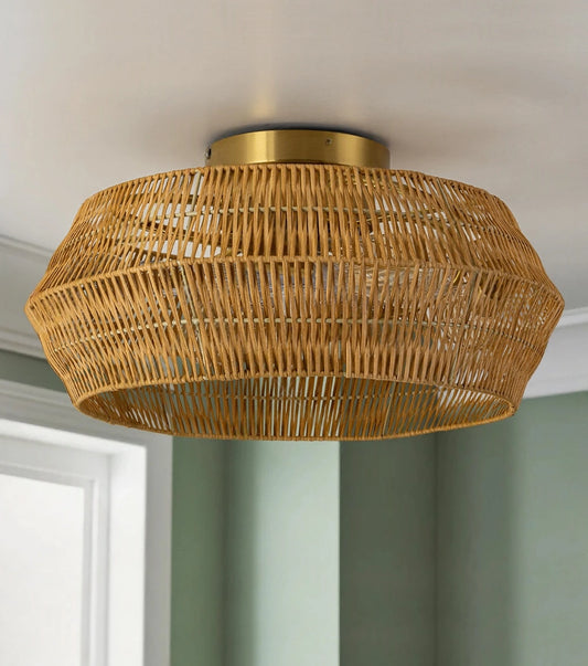 Rennnsan Boho Rattan Wicker Drum Ceiling Light