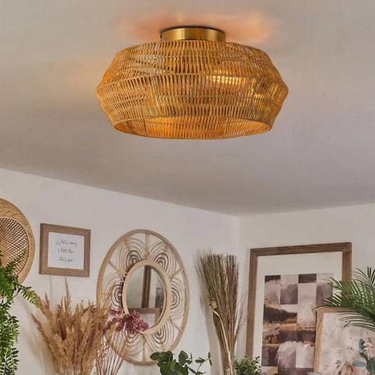 Rennnsan Boho Rattan Wicker Drum Light