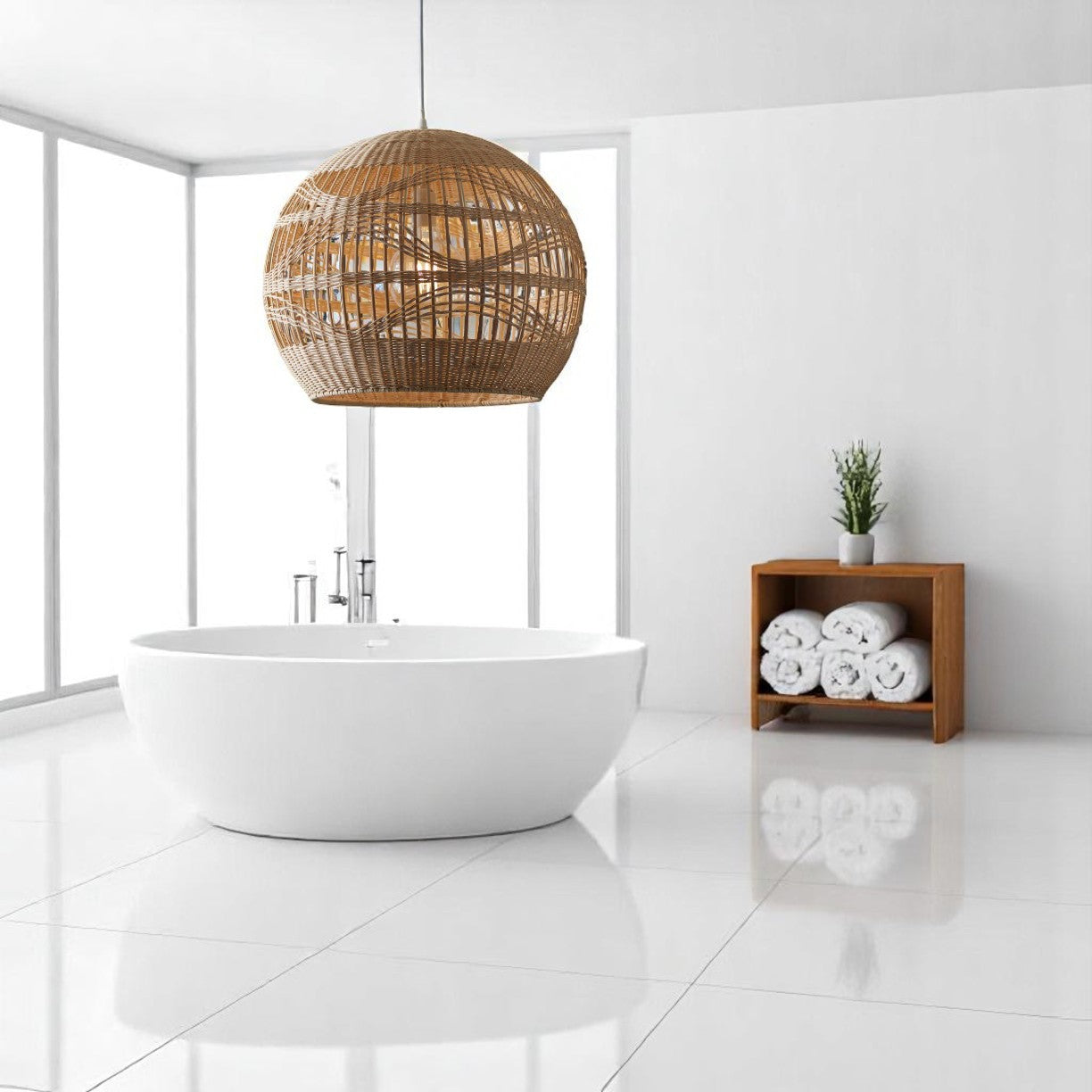 Rita Rattan Globe Pendant Light for White Bathroom