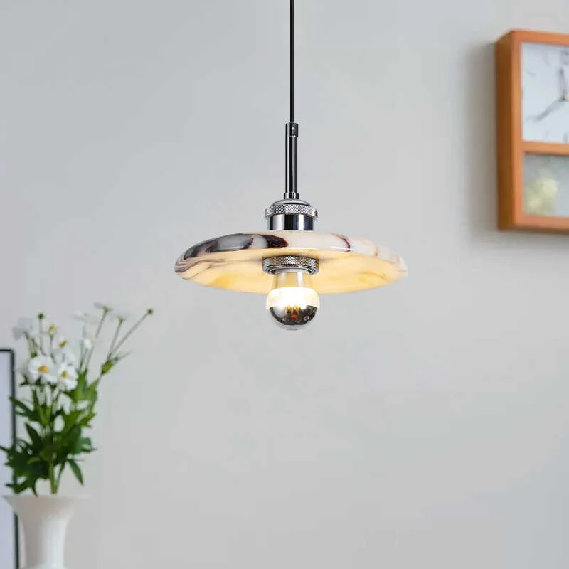 Round Zat Disc Marble Pendant Light - Handcrafted Wabi Sabi Pendant Light | IndochinaLight
