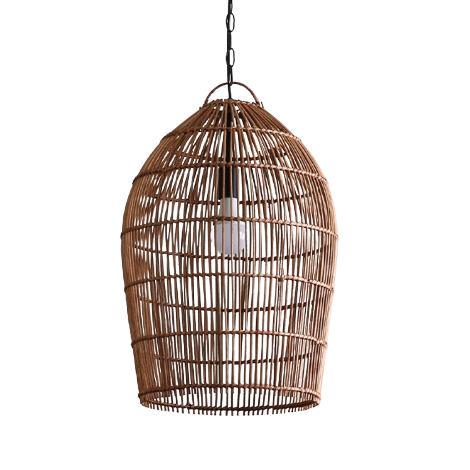 Rustic Fish-trap Shaped Rattan Pendant Light