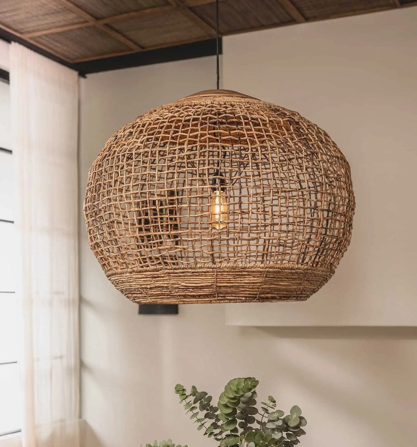 Rustic Globe Rattan Woven Pendant Light