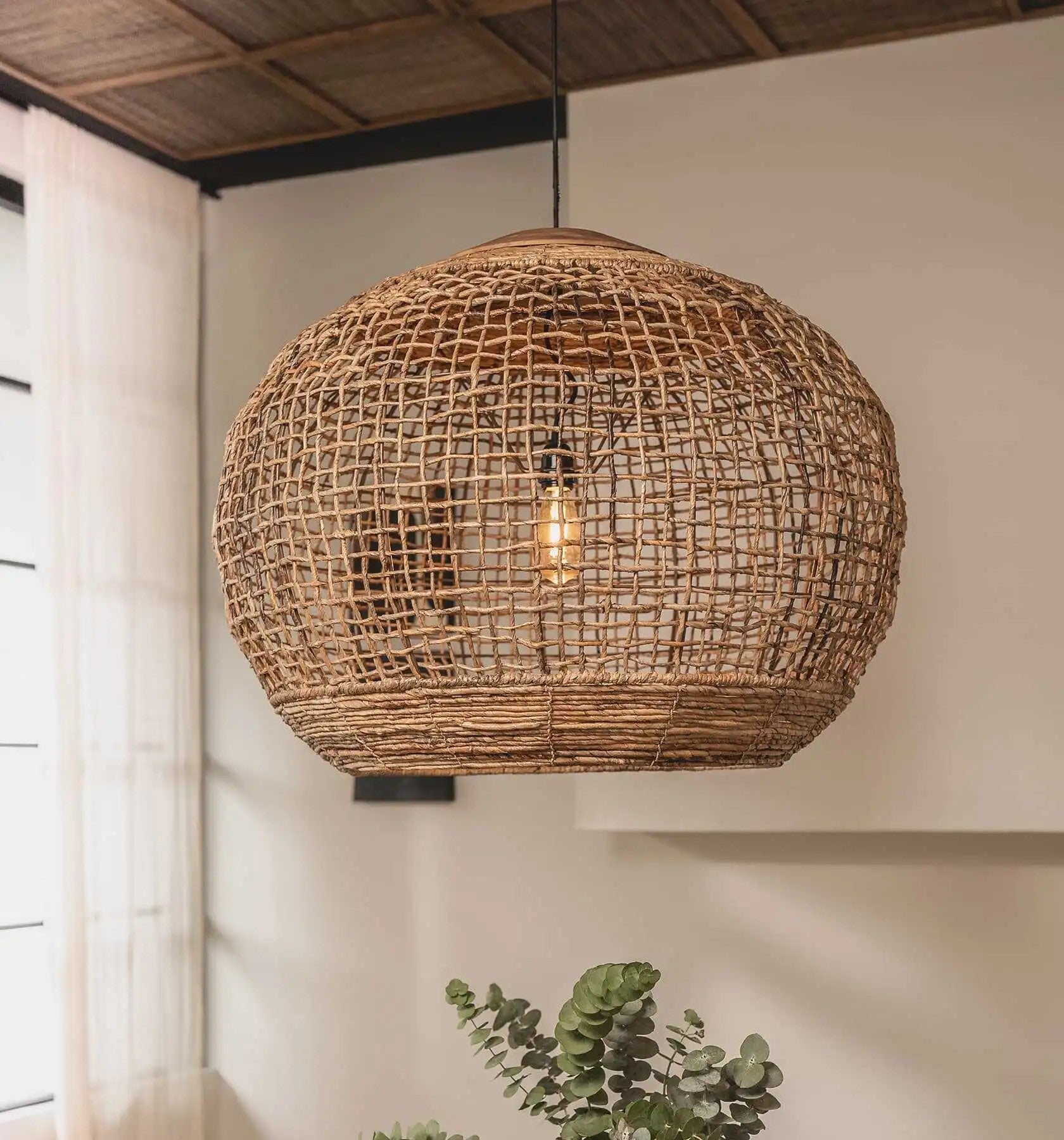 Rustic Globe Rattan Woven Pendant Light