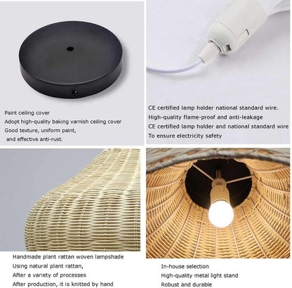 Rustic Pear Rattan Wicker Dome Pendant Light Fixtures