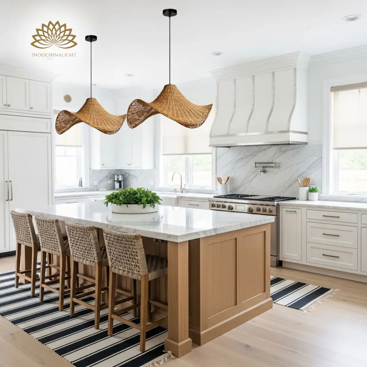 Selma Rattan Hat Pendant Light for kitchen island