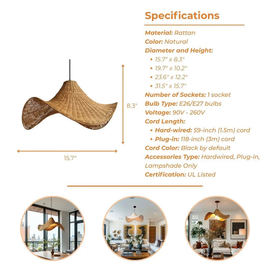 Selma Rattan Hat Pendant Light's specifications