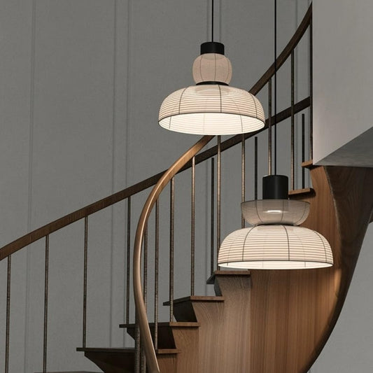 set 2 japanese wabi sabi farbic pendant light for stairwell