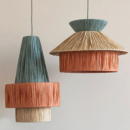 set 2 wabi sabi raffia paper pendant light