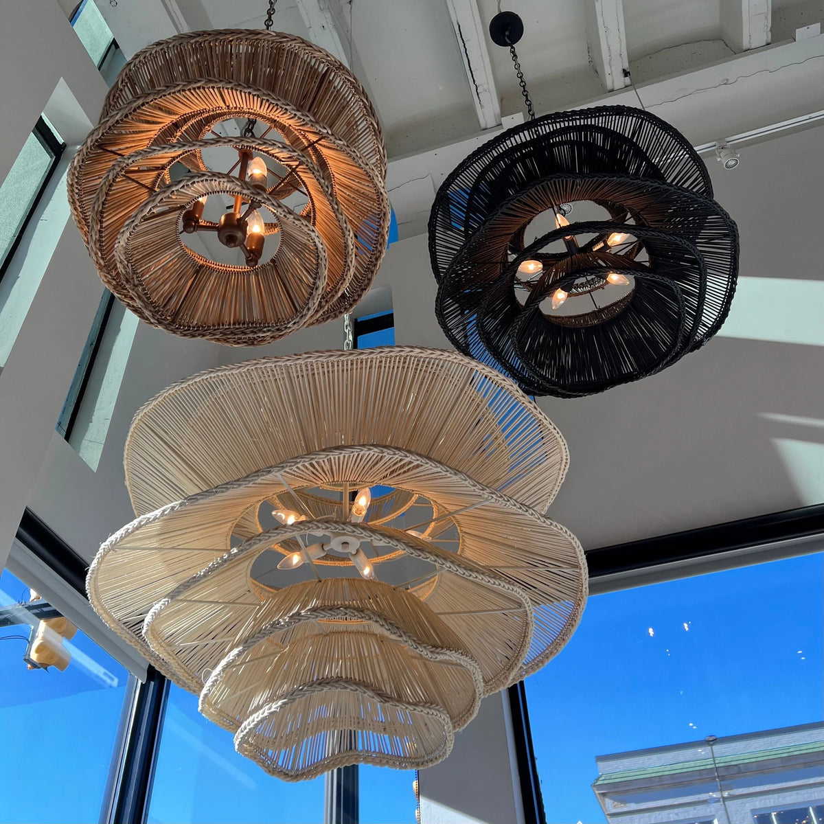 Set 3 Colors of Alondra White Rattan Wave Pendants