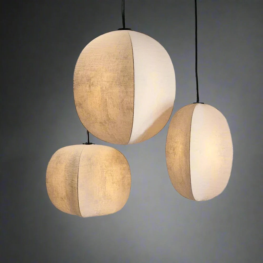 Set 3 Wabi Sabi Fabric Lantern Pendant Light