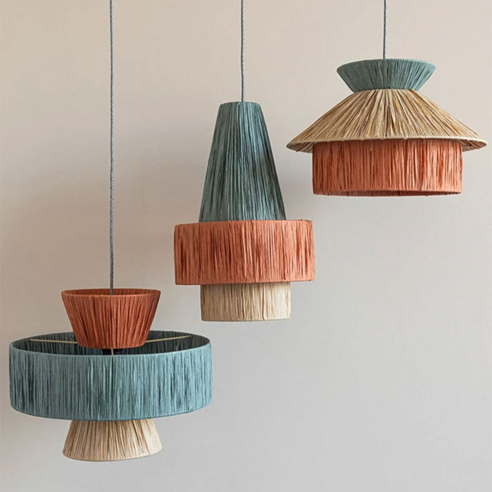 set 3 wabi sabi raffia paper pendant light