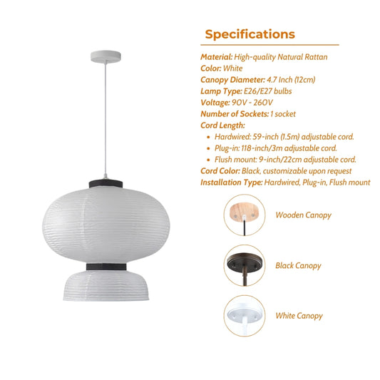 set 3 wabi sabi rice paper hourglass pendant light specifications