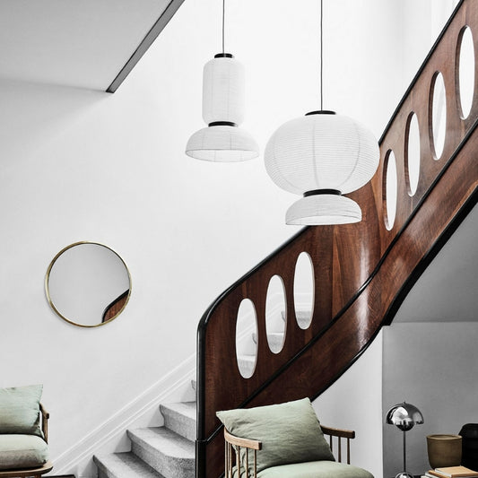 set 3 wabi sabi rice paper lantern pendant light for stairwell