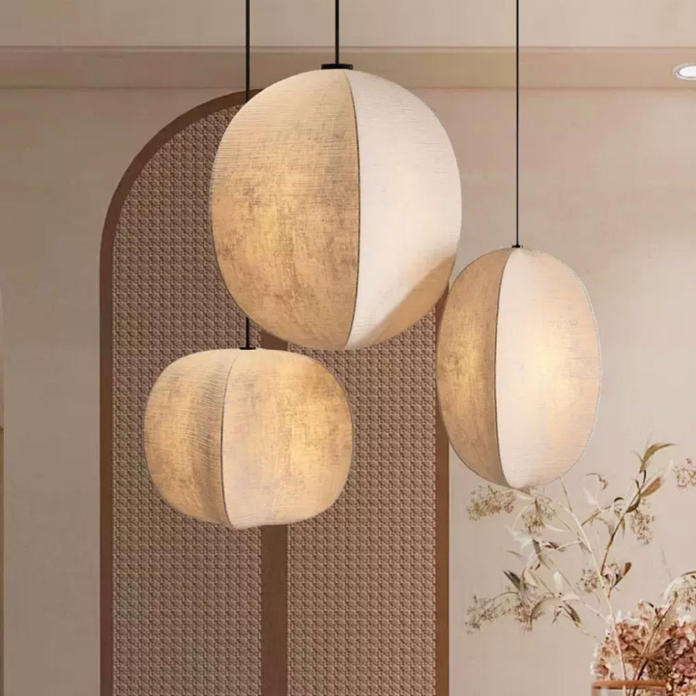 set 3 wabi sabi Silk lantern pendant light for hallway
