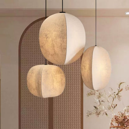 set 3 wabi sabi Silk lantern pendant light for hallway
