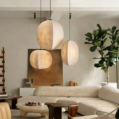 set 3 wabi sabi silk lantern pendant light for living room