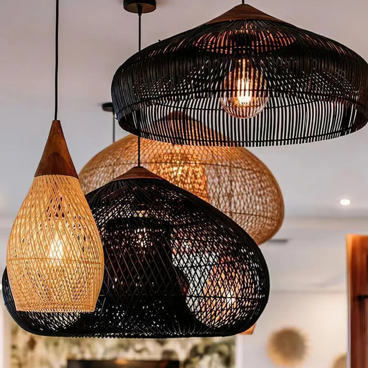 Set 4 Bathari Wabi Sabi Rattan Hanging Light Fixtures