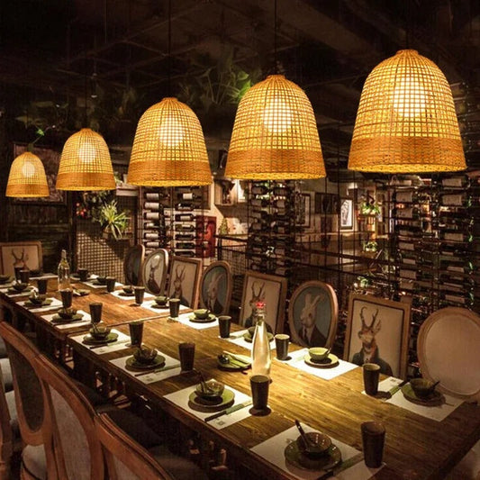 Set 4 Kirsal Modern Cluster Rattan Pendant Light in dining restaurant